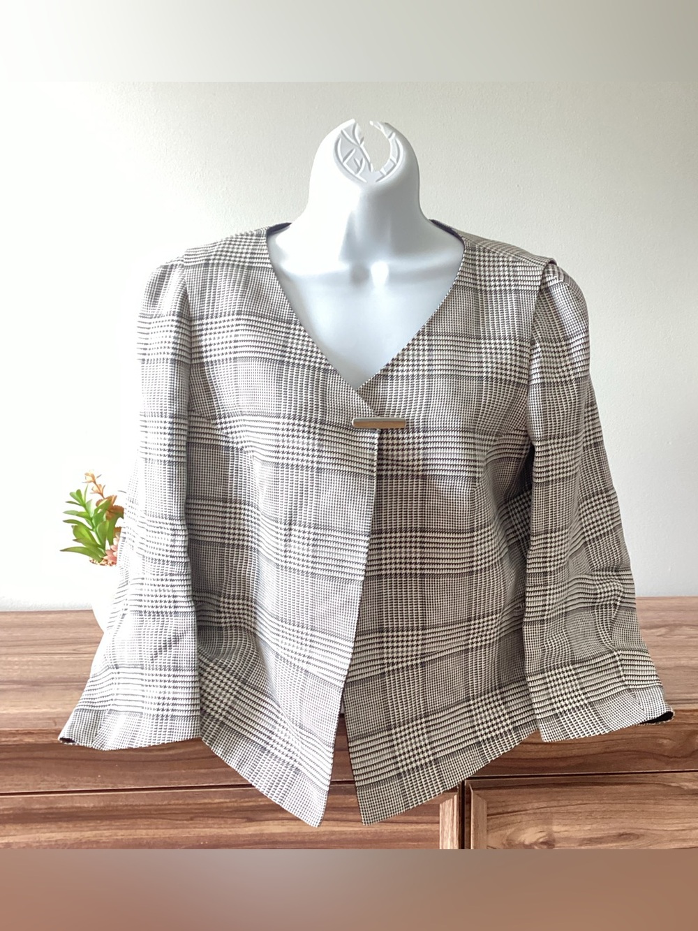 Giorgio Armani Black White Houndstooth Blazer Wool Blend Jacket Size 40 or US L